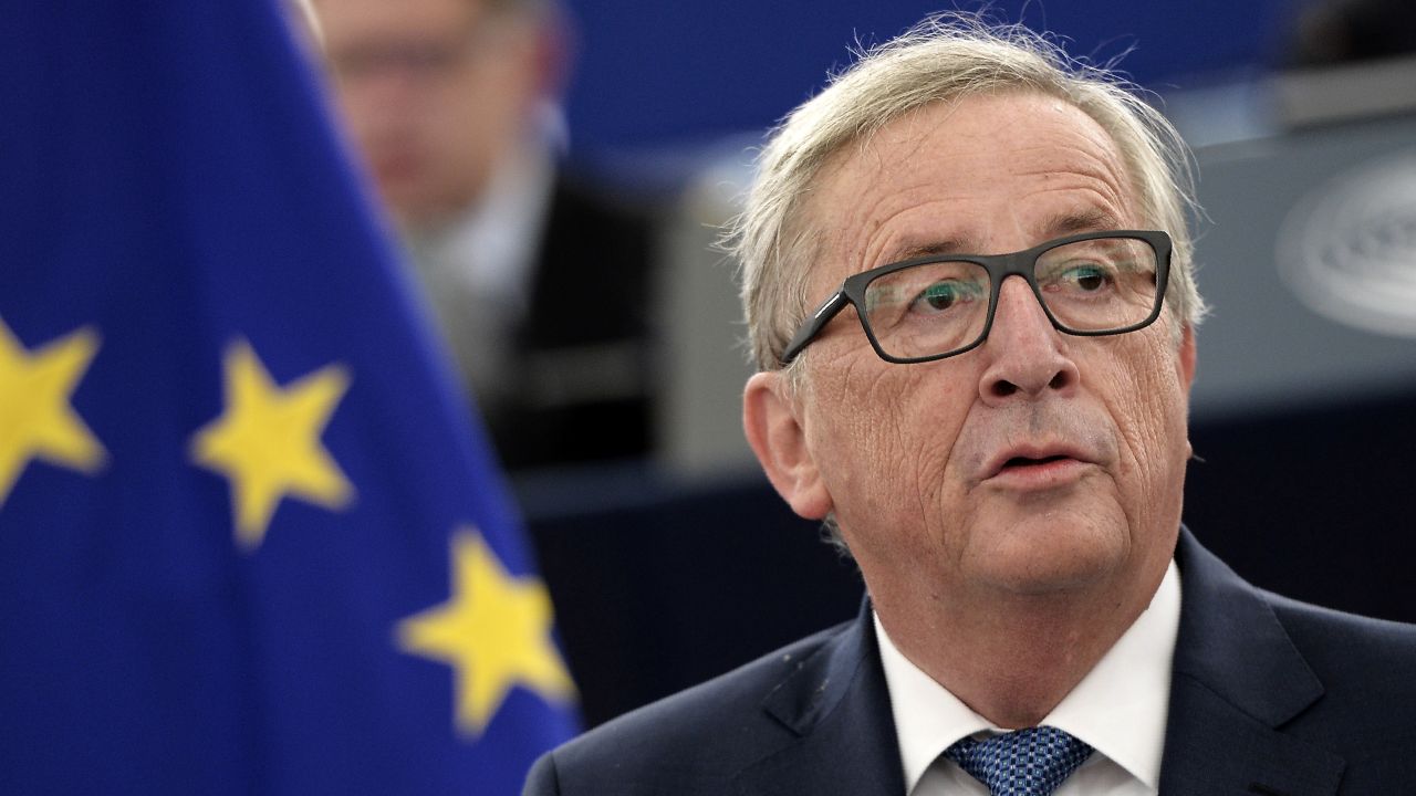 European Commission's President Jean-Claude Juncker delivers a speech as he makes his State of the Union address to the European Parliament in Strasbourg, eastern France, on September 14, 2016.  / AFP / FREDERICK FLORIN        (Photo credit should read FREDERICK FLORIN/AFP/Getty Images)