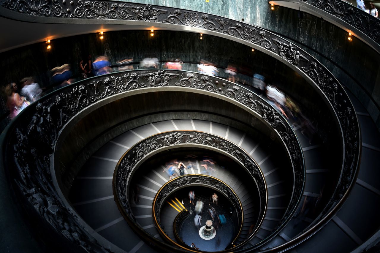 Visitors to the Vatican Museums traverse this beautiful "Bramante" staircase. It was designed as a double-helix -- so people ascending do not meet people descending -- by Giuseppe Momo in 1932. 