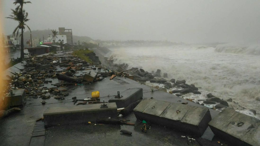 Waves crash into a beach in Taitung county, in southern Taiwan.