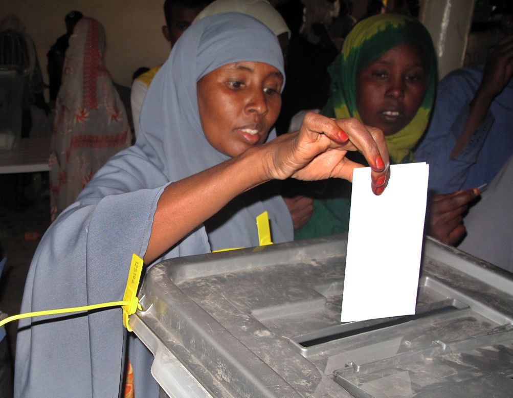 A woman casts her ballot during the 2010 elections that saw President Ahmed Mohamed Mohamoud Silanyoon elected. <br /><br />Somaliland closed its borders during voting amid fears that terrorists from neighboring Somalia could try to disrupt the polls, after warnings from the al-Shebab movement. <br />