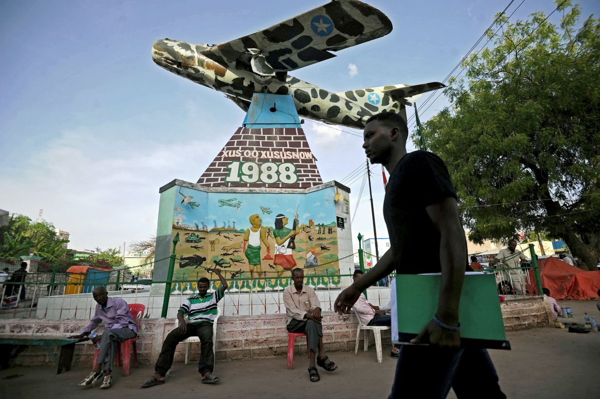 Hargeisa War Memorial in Freedom Square features a representation of a Russian  fighter jet used to bomb the city by former dictator Mohamed Siyad Barre, who was overthrown in 1991. 
