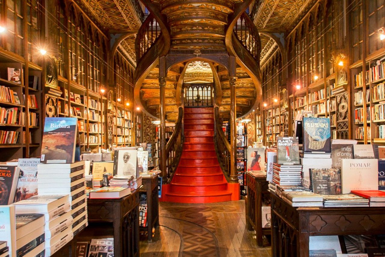 Inside Portuguese bookstore Livraria Lello & Irmão is this set of elaborate art noveau stairs.   