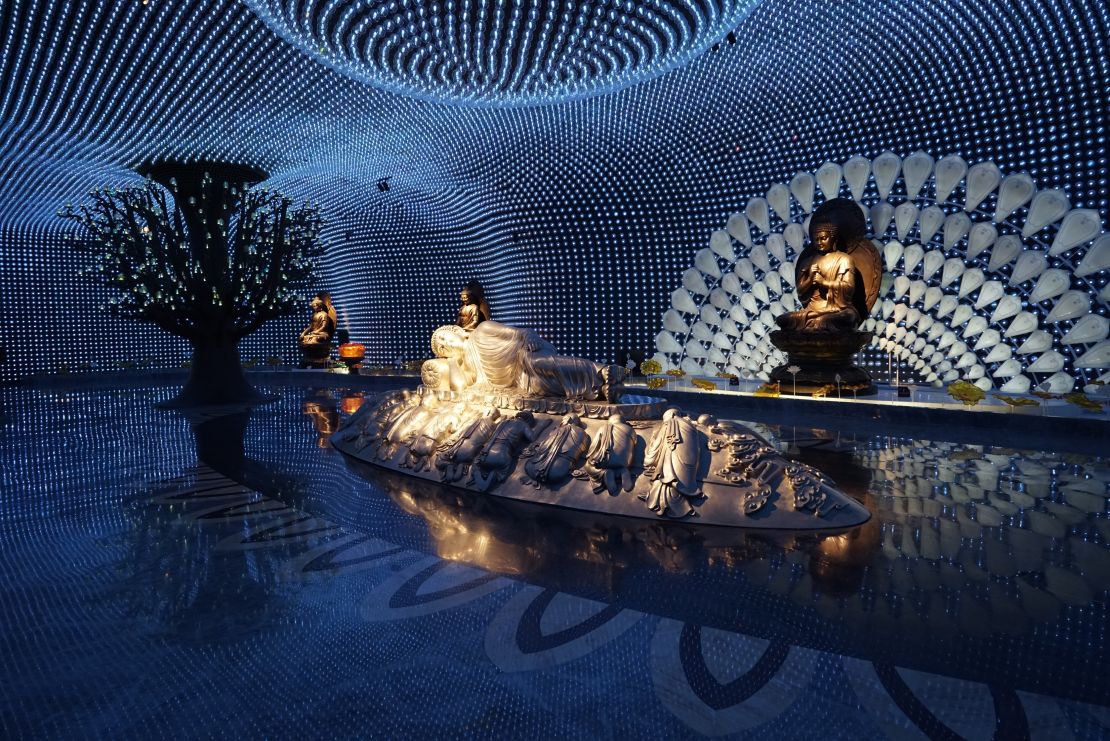 The exhibition deploys highly visual renderings of Buddhist themes.