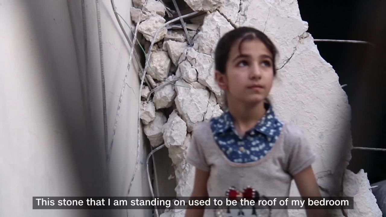 Doha, 10, was blown off the balcony of her family home in Aleppo by a barrel bomb blast.