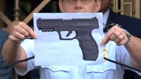 Columbus police Chief Kim Jacobs holds up a picture of what she says is a BB gun like Tyre King's.