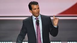 Donald Trump, Jr., son of Donald Trump, speaks on the second day of the Republican National Convention at the Quicken Loans Arena in Cleveland on July 19, 2016.