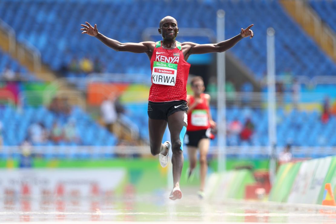 Henry Kirwa of Kenya won the men's T12/13 5,000-meter race.