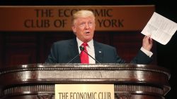 Donald Trump speaks at a lunch hosted by the Economic Club of New York on September 15, 2016 in New York City.