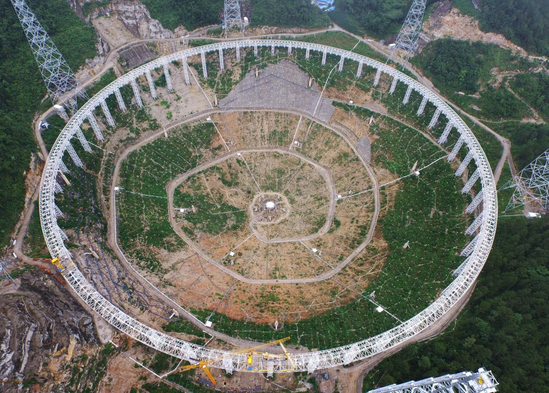 An aerial shot of the telescope under construction.