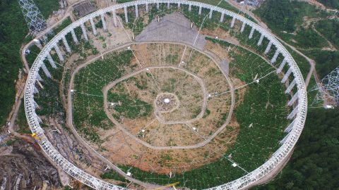An aerial shot of the telescope under construction.