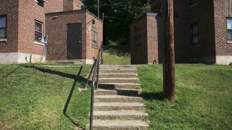 <strong>At the top of stairs: </strong>Capt. Rocky Johnson, head of the Huntington Police Department's special investigations unit, said his team was poised to make a drug raid at Marcum Terrace but changed plans when the August 15 outbreak occurred. There were five heroin overdoses at this cluster of two-story public housing units, including one at the top of these stairs.<br />