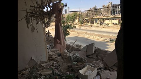 View from the balcony of Ahmad Yazji's damaged apartment