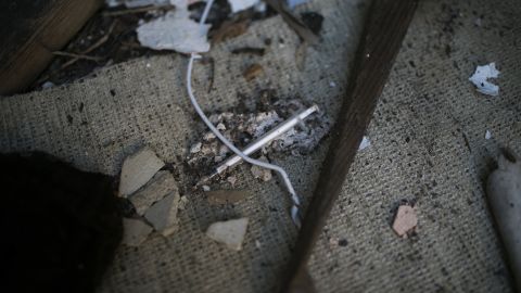 A dirty needle lies on the ground in Huntington.
