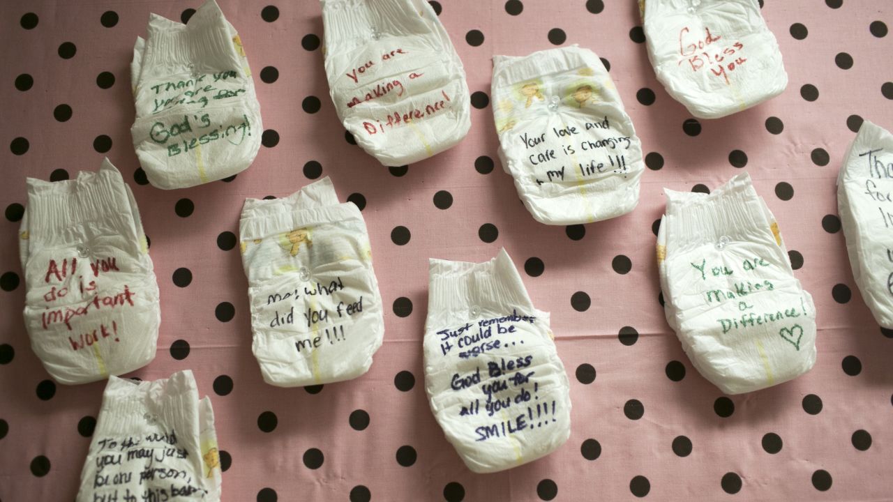 "Thank you" diapers hang on the wall at Lily's Place in Huntington, West Virgnia, where infants are treated for withdrawal.