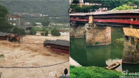 The typhoon destroyed an 800-year-old bridge. 