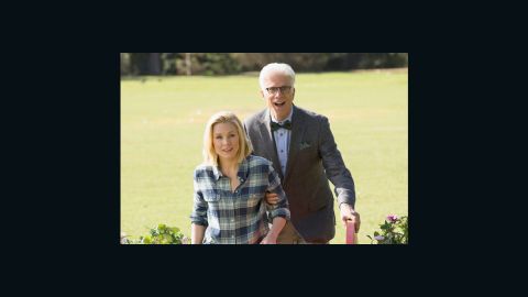 Kristen Bell and Ted Danson star in "The Good Place" on NBC.