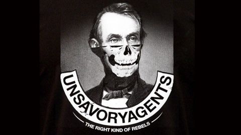 Sabo's logo features Abraham Lincoln with half a skull face.