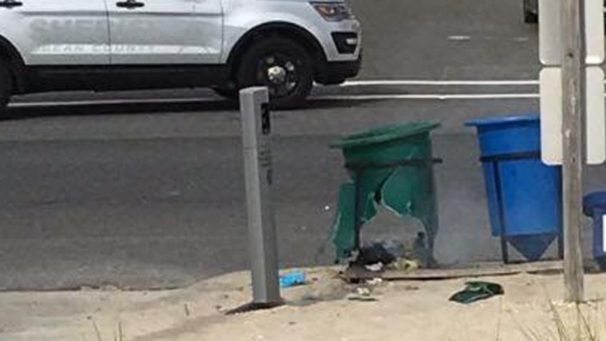 An explosive device discharged in a garbage can along the race route for a Marine Corps charity run in Seaside Park, NJ, according to the Ocean County Prosecutorís Office. A second suspicious device was reportedly found and bomb dogs are searching for any additional devices.