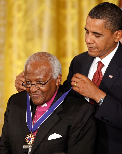 US President Barack Obama presents Tutu with the Presidential Medal of Freedom, the nation's highest civilian honor, in 2009.