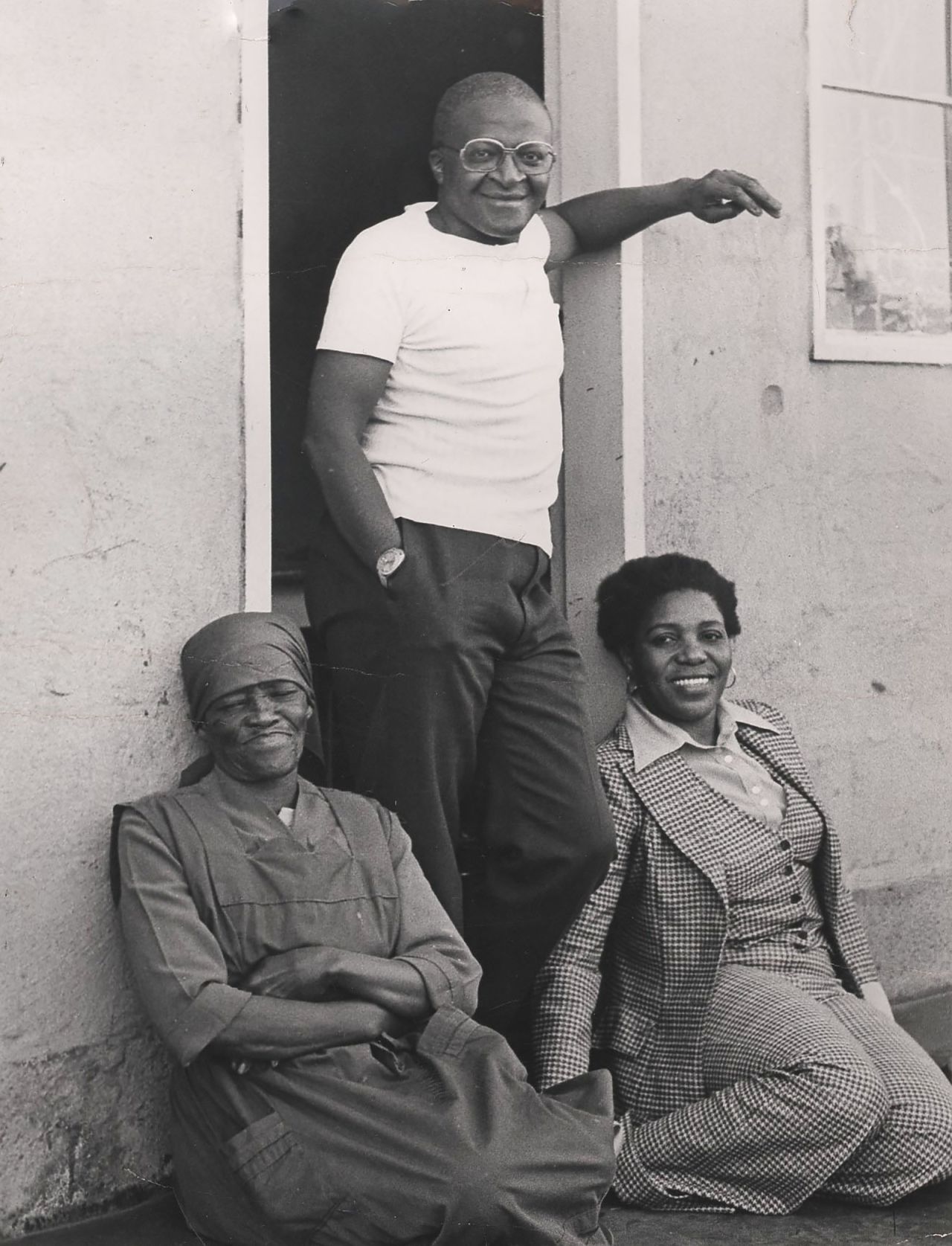 Tutu is seen with his mother-in-law, Johanna Shenxane, and his wife, Leah, in the Kagiso township west of Johannesburg, circa 1970. Tutu resigned as a teacher in 1957, protesting government restrictions on education for black children. He was ordained as an Anglican priest in 1961, and in 1975 he became the first black appointed Anglican dean of St. Mary's Cathedral in Johannesburg.