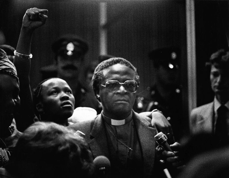 Tutu returns from a trip to the United Nations in April 1981. He was consecrated bishop of Lesotho in 1976. In 1978, he became the first black secretary general of the interdenominational South African Council of Churches.