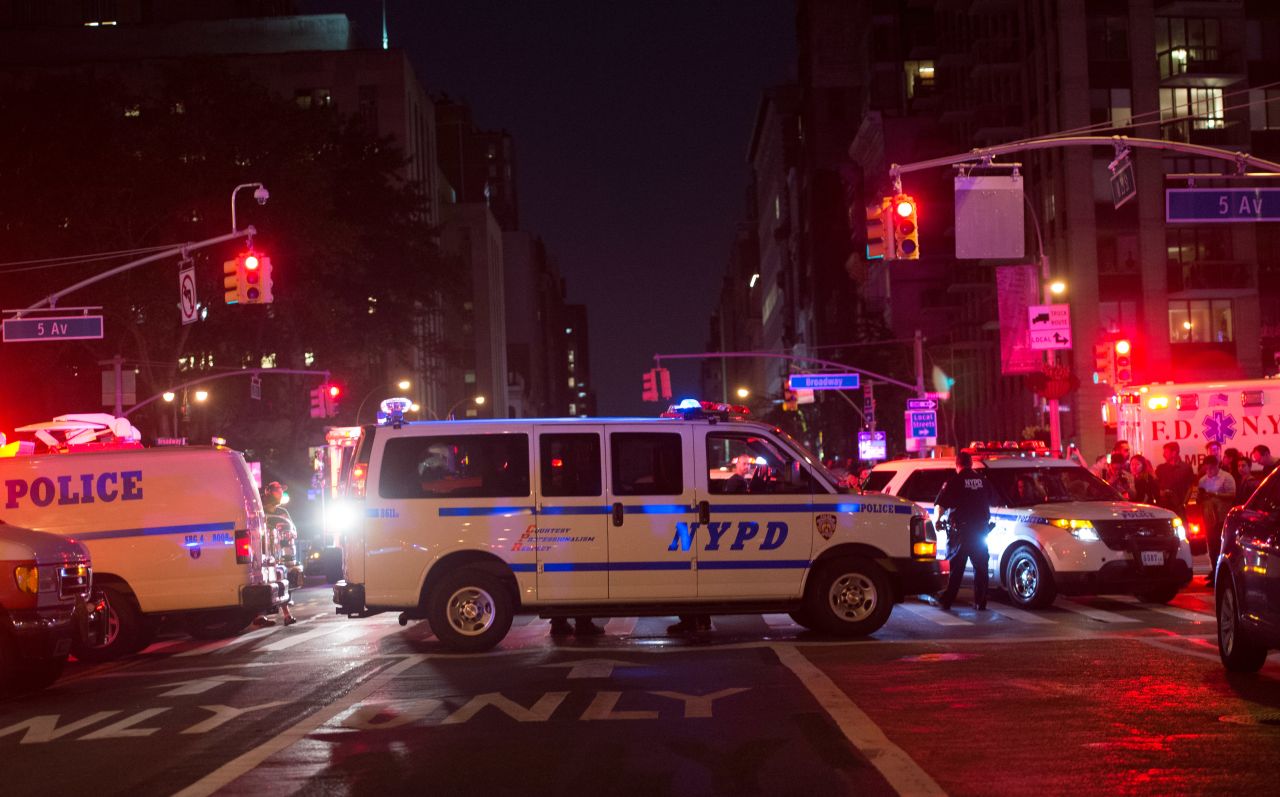 Police block off a road near the site of the explosion.