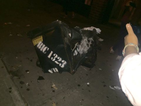 The New York Police Department's Counterterrorism Bureau tweeted this image of the crumpled dumpster following the explosion in Chelsea.