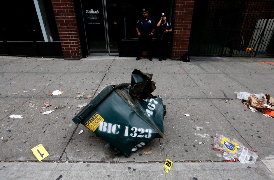 Authorities believe the blast was caused by an explosive device in or near this dumpster. All 29 victims have been released from hospitals, according to the governor. 