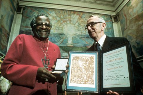Tutu receives the 1984 Nobel Peace Prize during the annual ceremony in Oslo, Norway.