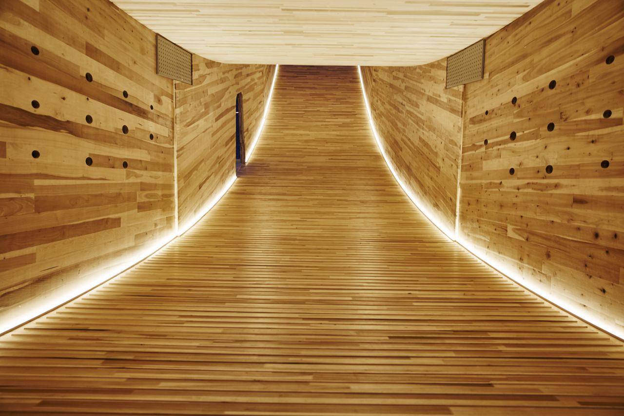 The large structure shows the potential of cross-laminated American tulipwood, which is stronger than concrete.