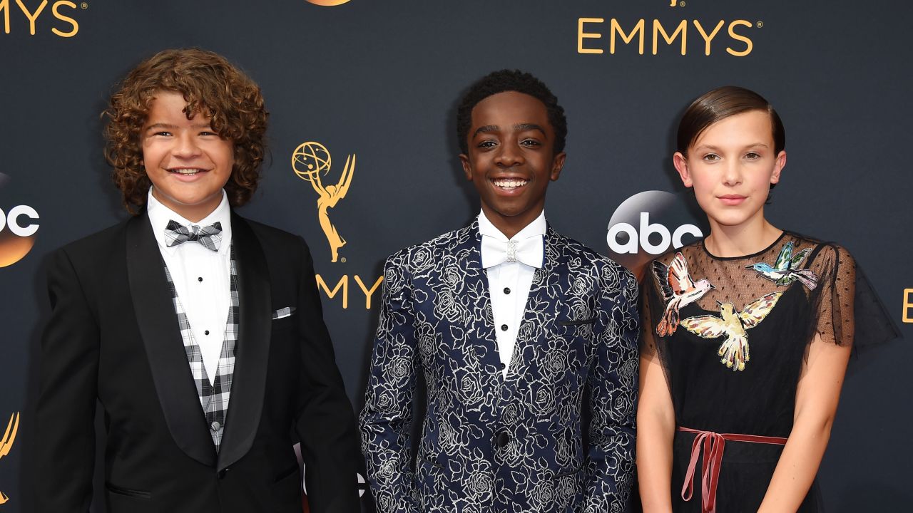 Gaten Matarazzo, Caleb McLaughlin and Millie Bobby Brown attended the Emmy awards show Sunday.