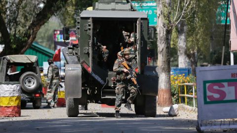 Indian army soldiers arrive at the army base which was attacked by suspected rebels in the town of Uri, west of Srinagar, Indian-controlled Kashmir, on Sunday, Sept. 18, 2016.