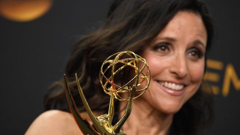Actress Julia Louis-Dreyfus with another prize for "Veep" -- Best Actress in a Comedy Series.