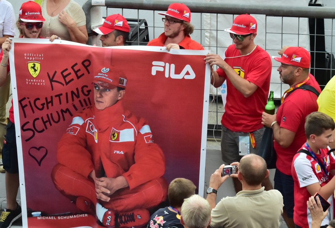 Ferrari supporters wish Schumacher well at Monza in 2014.