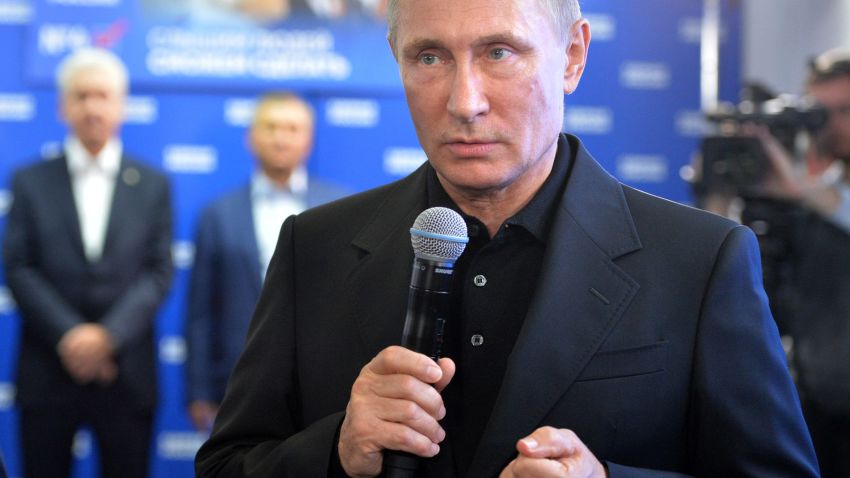 Russian President Vladimir Putin speaks during his visit to the United Russia political party's election campaign headquarters during parliamentary elections in Moscow on September 18, 2016.
Russia's ruling party won 49.8 percent of the vote in nationwide legislative elections, partial results showed, as it is set to dominate a new parliament made up of Kremlin loyalists. / AFP / SPUTNIK / Alexei Druzhinin        (Photo credit should read ALEXEI DRUZHININ/AFP/Getty Images)