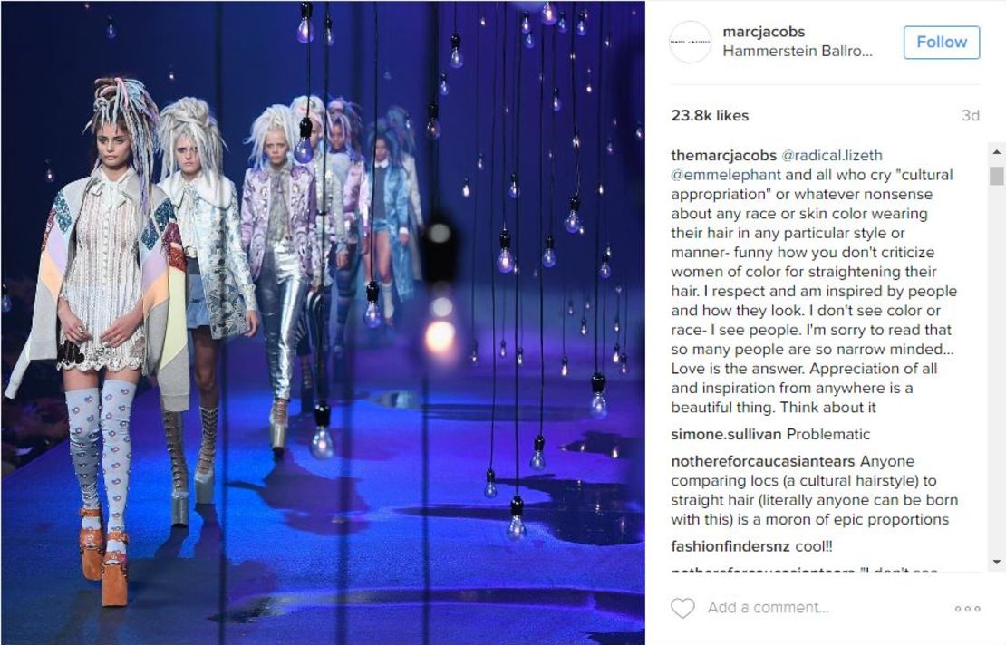 Designer Marc Jacobs (@themarcjacobs) replies to critics on the Marc Jacobs brand Instagram page