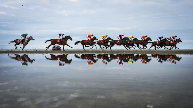 Horses race in Laytown, Ireland, on Tuesday, September 13.