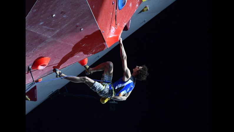 Czech rock climber Adam Ondra takes part in the Climbing World Championships on Sunday, September 18. He finished first in the lead discipline.