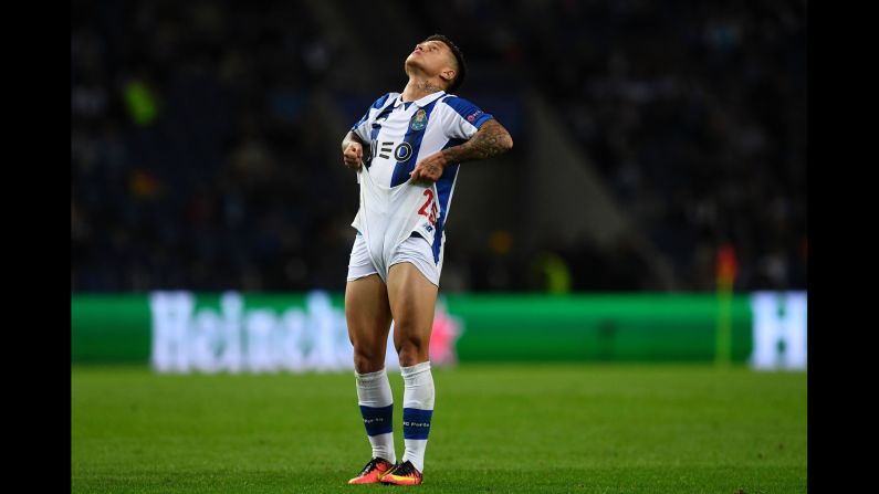 Otavio reacts after missing a scoring opportunity for FC Porto during its Champions League match against Copenhagen on Wednesday, September 14.