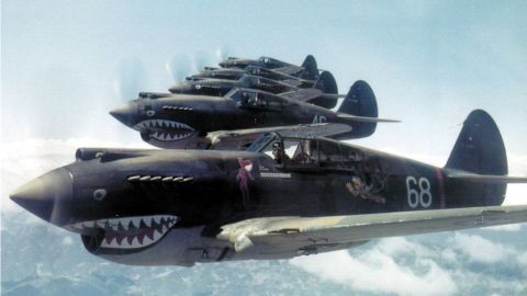 Flying Tiger pilot Robert T. Smith snapped this photo of his squadron in flight over China on May 28, 1942.