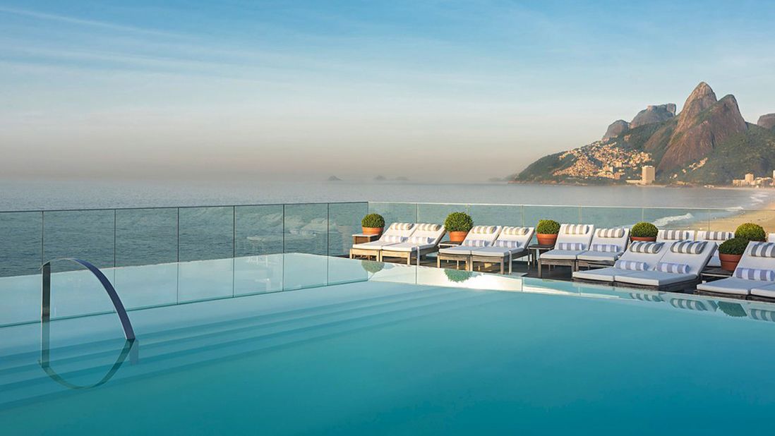 <strong>Hotel Fasano (Rio de Janeiro, Brazil):</strong> Hotel Fasano's luxurious rooftop infinity pool serves some of the best views of Rio's legendary Ipanema Beach -- as well as the distinctive Morro Dois Irmaos and Corcovado mountains.