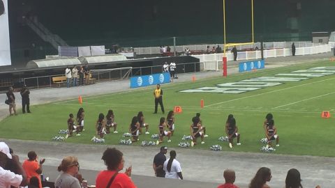 Cheerleaders at Howard University take a knee Saturday to join a growing national anthem protest.