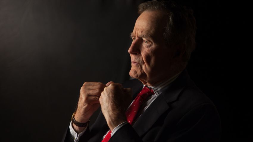 Former President George H.W. Bush is interviewed for 'The Presidents' Gatekeepers' project about the White House Chiefs of Staff at the Bush Library in 2011, in College Station, Texas. 