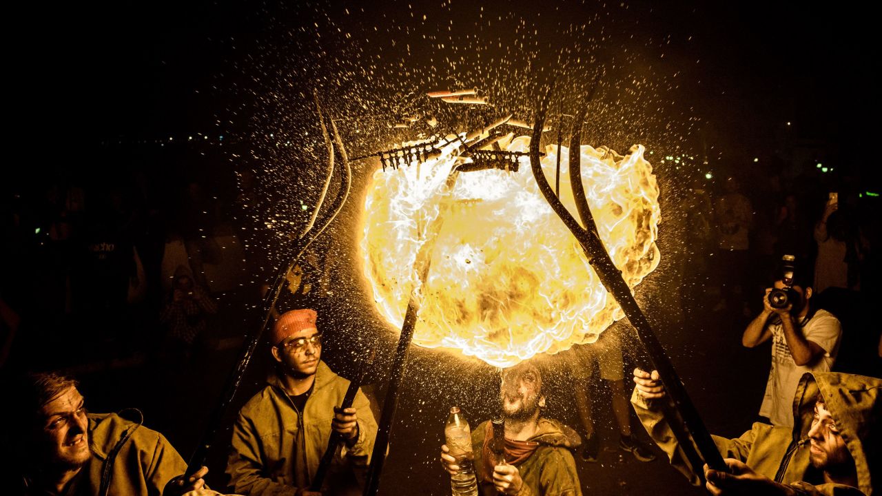 Infernal scenes are the attraction at this festival in Sitges in Catelonia, Spain. The annual event sees people dressed as devils taking part in displays involving fireworks, fire eating and flaming torches.