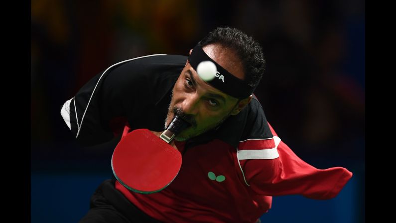 Egypt's Ibrahim Hamato plays a match during the Paralympics.