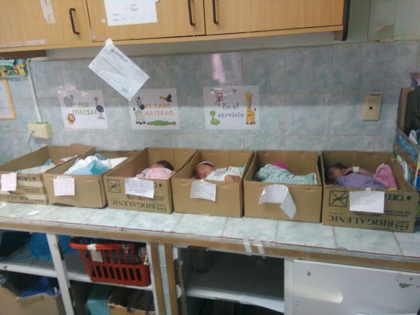 CNN obtained this photo showing a newborn babies inside cardboard boxes at Domingo Guzmán Lander Hospital in Barcelona, Venezuela. The Venezuelan opposition party Mesa de la Unidad Democratica (MUD), said the photos were snapped by a hospital employee who did not want to be identified. The Social Security Director Carlos Rotondaro responded on Twitter, saying an investigation is being launched and that "in no way will these actions, taken without consultation by a professional of the hospital, be justified."<br />