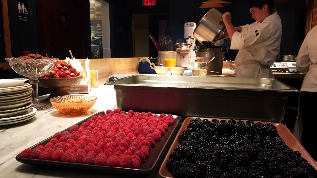 Pastry cook Betty Franks prepares dessert.  