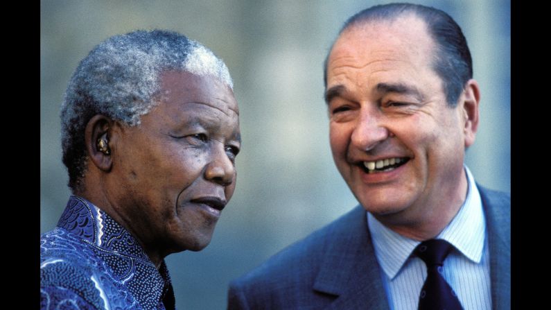 South African President Nelson Mandela visits Chirac in France in 1996. Chirac had been elected President the year before.