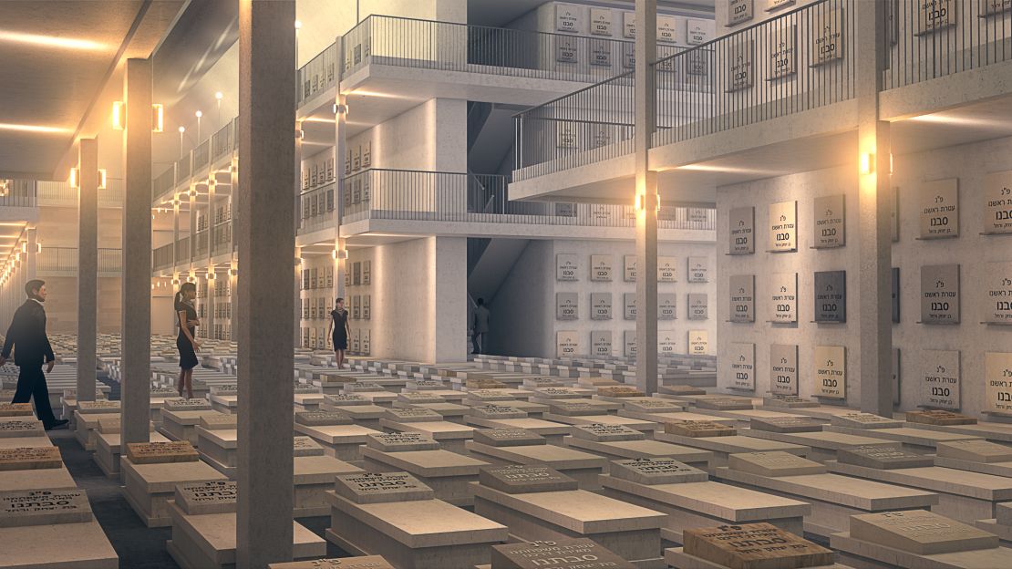 Artist's rendering of the completed underground cemetery, showing graves on the floor and in the wall