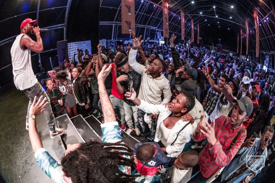 Johannesburg-based hip hop artist Reason, whose real name is Sizwe Moeketsi, performs to an excited crowd at the Sneaker Exchange Cape Town. 